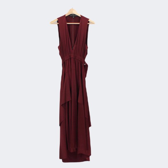 A.L.C. Silk Verena Plunging V-Neck Open Back Burgundy Satin Midi Dress - Picture 9 of 14